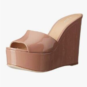 YDN Nude High Heels Platform Mules Peep Toe Clogs Slip on Wedge Sandals